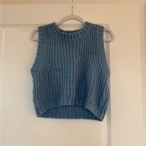 Women's Blue Knit Cropped Sweater Vest